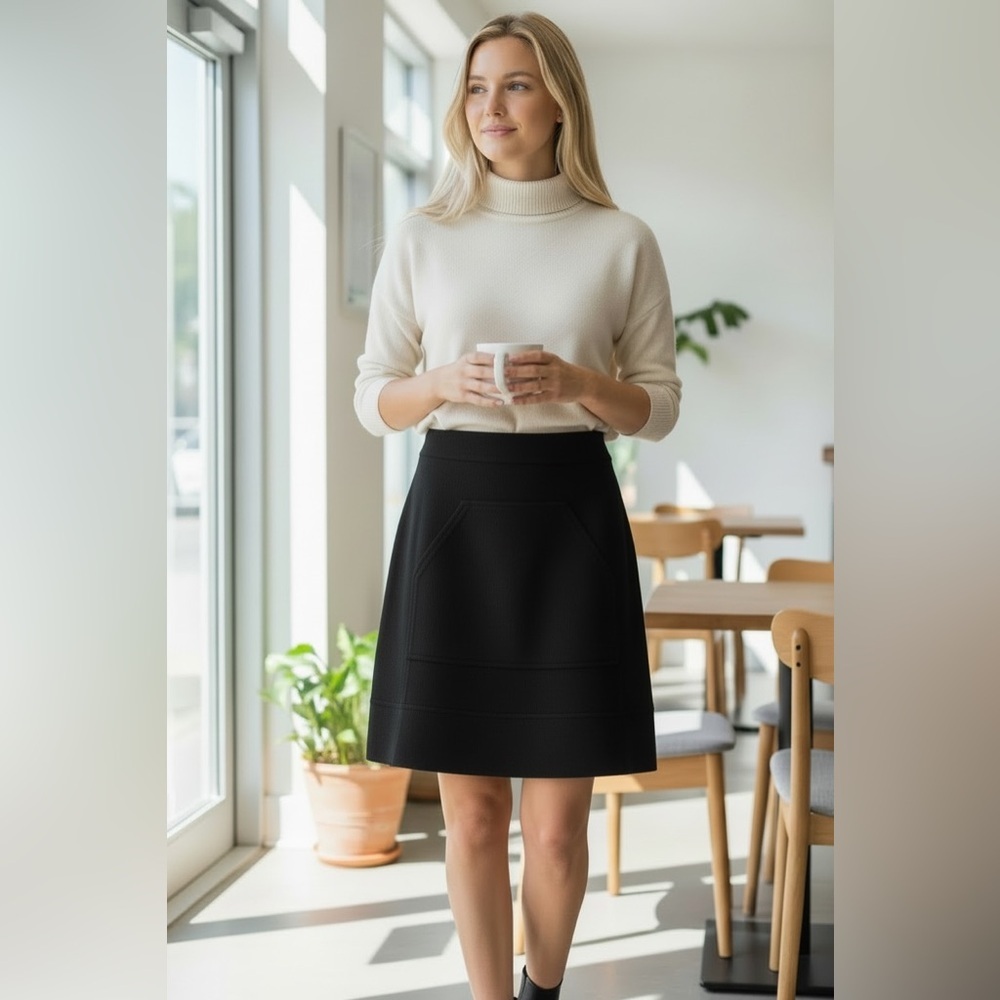 DIANE VON FURSTENBERG Black Wool Pencil Knee Length Skirt Zipper Women’s Size 2